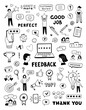 Feedback vector icons and symbols. Hand drawn customer care service concept. Cute doodles for business, review and advices