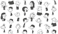 Happy People - Hand Drawn Seamless Pattern Of A Crowd Of Many Different People.