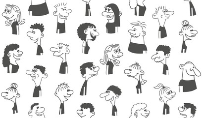 Happy people - hand drawn seamless pattern of a crowd of many different people.