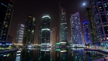 Jumeirah Lake Towers In Dubai, United Arab Emirates Time Lapse At Night