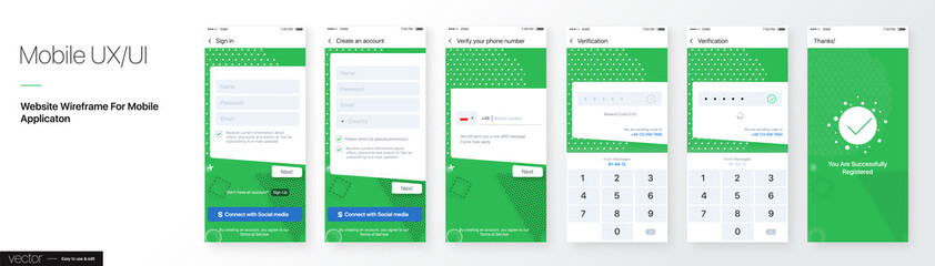 Wall Mural - design of a mobile application and site, ui. set of gui screens with login and password input, phone