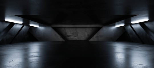 Wall Mural - Underground concrete basement with low key blue lighting industrial grunge concrete background 3d render illustration