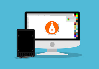 Printing and graphic design concept. design program on laptop and tablet.