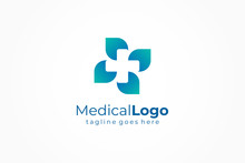 Healthcare Medical Logo. Cross And Leaf Icon Combination. Flat Vector Logo Design Template Element