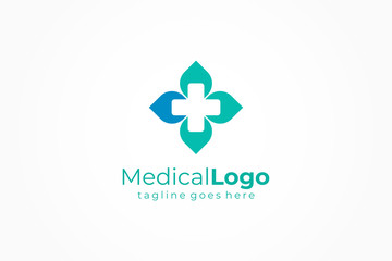 Wall Mural - Healthcare Medical Logo. Cross and leaf icon combination. Flat Vector Logo Design Template Element