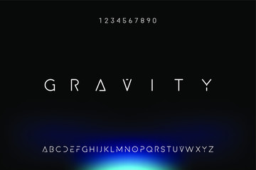 gravity. abstract technology science alphabet font. digital space typography vector illustration des