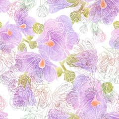  Seamless pattern with hollyhock flowers