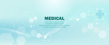 Medical Infographic Technology Background. Abstract Background Medical For The Hospital, Page.Blue And White. Vector Illustration