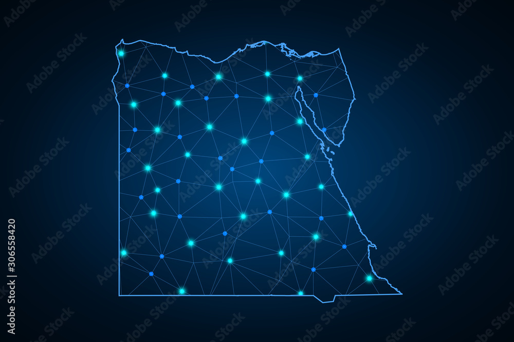 Map of Egypt from Polygonal wire frame low poly mash, contours network ...