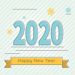 Wall Mural - Happy new year 2020, creative minimalistic design. Vector in retro style. Outline.