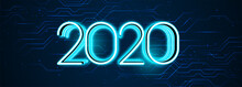 Technology Style Happy New Year 2020 Banner Design