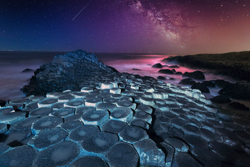 exotic aurora landscapes with waterfalls, night sky and rugged formations.