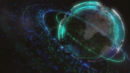 digital shinny globe of earth. rotation of glossy planet with glowing particles. 3d animation of spa