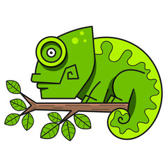 Wall Mural - Chameleon On A Branch , Vector Illustration. Suitable For Greeting Card, Poster Or T-shirt Printing.