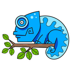 Wall Mural - Chameleon On A Branch , Vector Illustration. Suitable For Greeting Card, Poster Or T-shirt Printing.