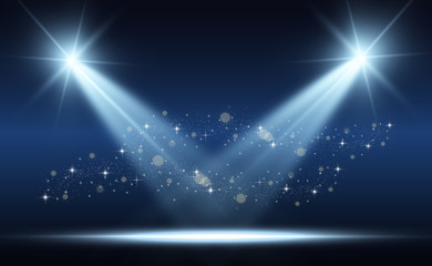 Wall Mural - white stage with spotlights. vector illustration with beautiful light and sparkles