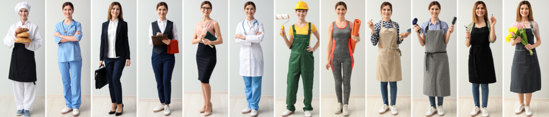 Collage with woman in uniforms of different professions