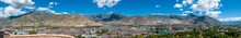 Large Panorama Of Lhasa, Capital Of Tibet, China, From The Potala Palace, Former Residence Of The Dalai Lama, With The Himalayas Mountains In The Background