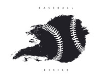 Flying Abstract Baseball Ball Isolated. Print Design For T-shirt, Poster, Flyer. Grunge Style, Hand Drawing.