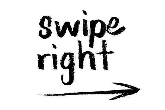 Swipe right hand drawn text arrow instructions for internet website