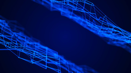 Poster - Perspective grid background. Prospective reduction. Abstract mesh background. 3d rendering.
