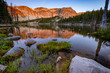 Morning sunrise at Mirror Lake in the Snowy Range Mountains in the Medicine Bow National Forest of Wyoming