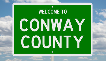 Rendering of a green 3d highway sign for Conway County