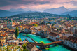 Wonderful Lucerne cityscape with Reuss river and Chapel bridge, Switzerland