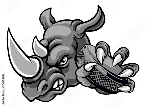A rhino ice hockey player a...