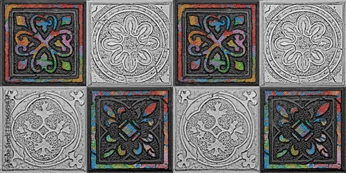 Naklejka dekoracyjna Wielobarwny geometryczny wzór i vintage bez szwu wzorów lub rustykalny kamień tekstury