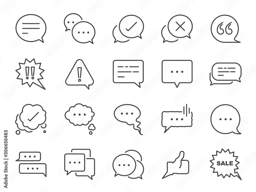 Chat and quote line icon set. Included icons as Bubble, talk, Social media message, discuss, speech, comment and more. - obrazy, fototapety, plakaty 