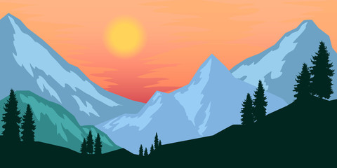 Wall Mural - Poster template with wild mountains landscape. Vector illustration