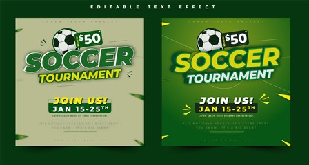 soccer tournament sports style design event, 3d text effect sport event header or title, for poster and banner. easy editable and customize, modern style and colorful