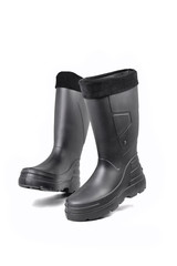 black high insulated specialized boots for hunting off-road fishing and traveling in the cold season on a white background