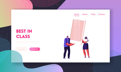 Wall Mural - people using digital mobile technologies for communication website landing page. male and female cha
