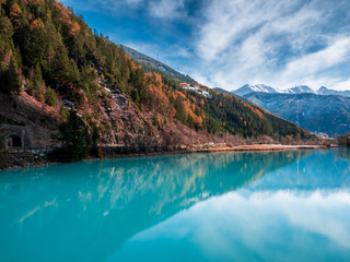 View from Pontlatzer Bridge to the Inn turquoise artificial lake