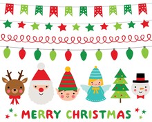 Christmas Characters, Santa, Deer, Elf, Angel, Snowman And Decoration, Vector Set
