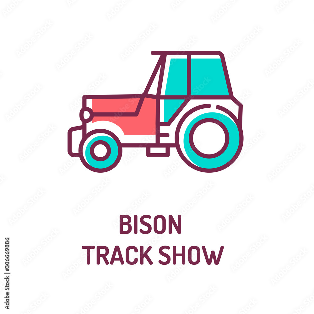 Bison track show color line icon. Unique event when farm workers reveal ...