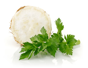 Poster - Fresh celeriac with leaf isolated on white