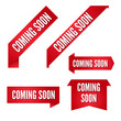 coming soon red vector ribbons collection. Banners set