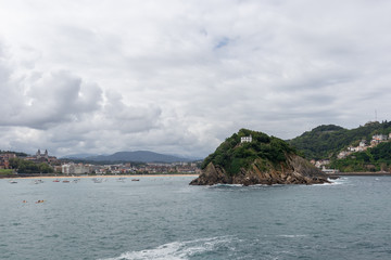 Island of Santa Clara in a cloudy day in San Sebastian, Spain