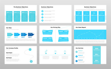 Naklejka na meble Aqua blue and white colored business concept power point presentation pages template design
