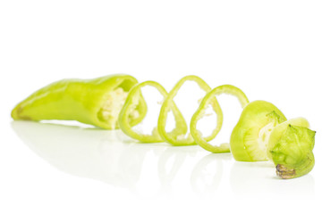 Wall Mural - One sliced hot green pepper banana isolated on white background