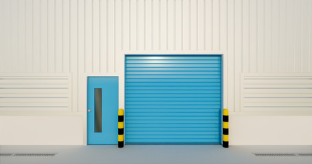 Wall Mural - Roller door or roller shutter. Also called security door or security shutter. For protection home and industrial building i.e. factory, warehouse, hangar, workshop, store, hall or garage. 3d render.