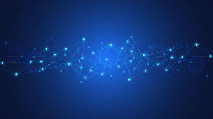 Digital technology background with connecting dots and lines. Abstract technical background of network connection and communication.