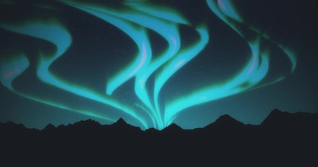 Wall Mural - aurora borealis blue northern lights mountains. landscape aurora background. starry night sky scener