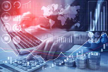 Wall Mural - data analysis for business and finance concept. graphic interface showing future computer technology