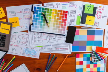 soft focus,a team of ui / ux web designers are working together to develop a mobile responsive websi