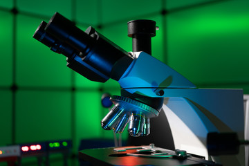 Poster - professional microscope in biological laboratory