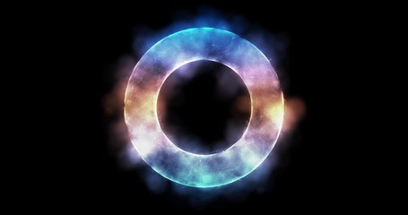 Wall Mural - Abstract ice ring on black background. Cold and freezing concept.Luminous hoop with wavy reflection lights. 